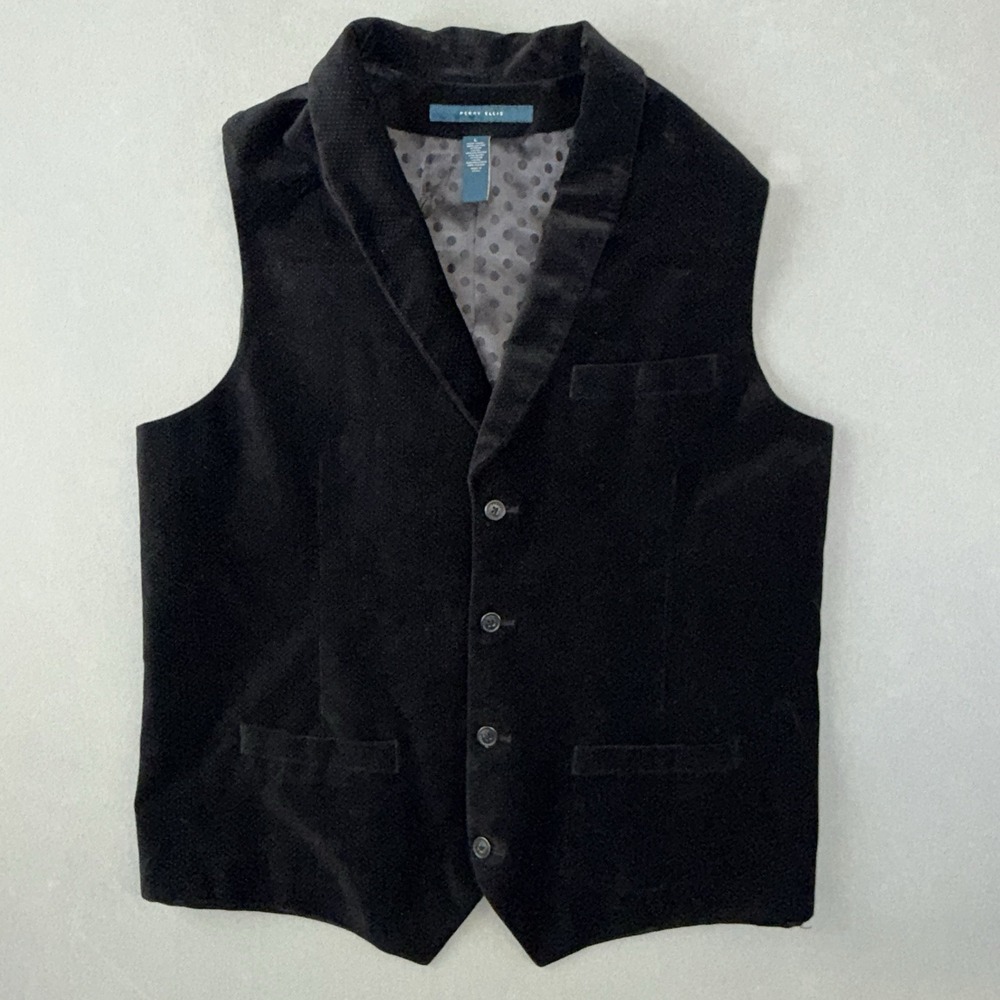 Men's Perry Ellis Formal Vest Adjustable Waist Black Size L